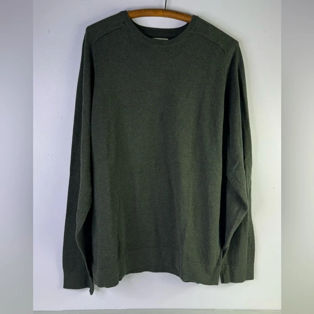 LL Bean Cotton Cashmere Thick Knit Forest Green Crew Neck Sweater Size XL